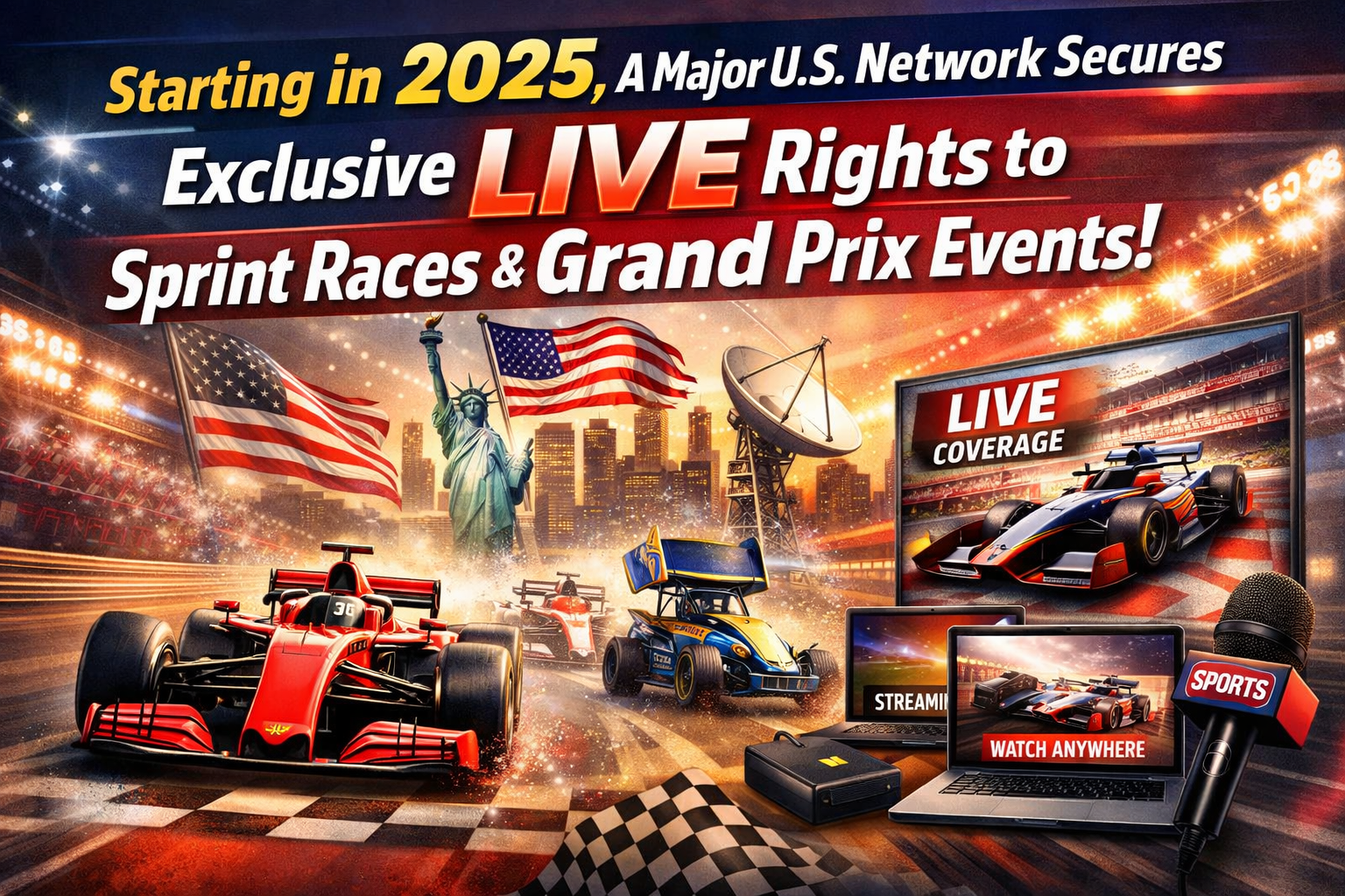 The American Broadcasting Giant Will Show Sprints and Grand Prix Races Live From 2025