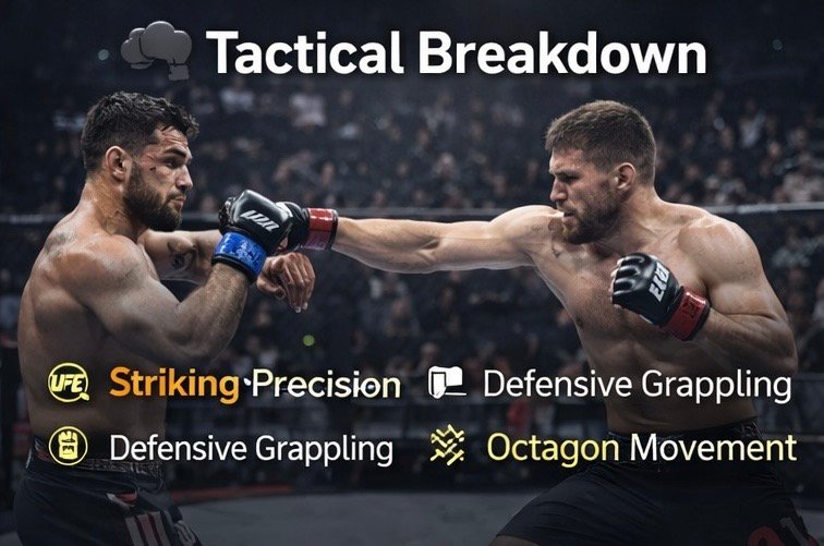 Tactical analysis illustration highlighting Alex Pereira’s calculated distance control and timing adjustments against Jamahal Hill