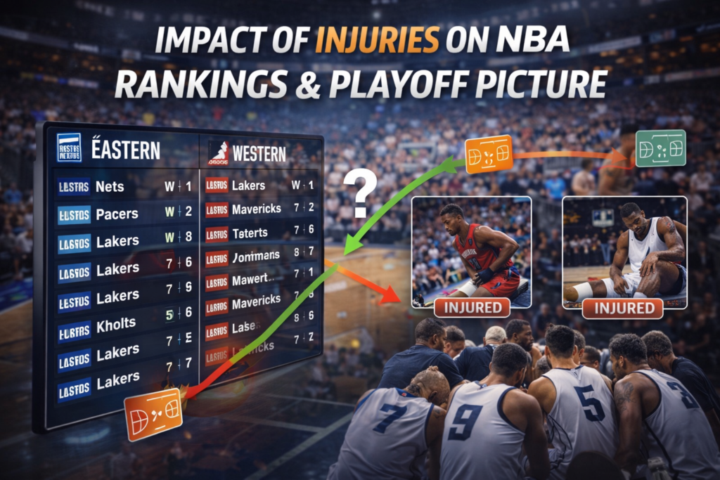 Impact of NBA injuries on league rankings and playoff picture, showing how injured players are reshaping conference standings and postseason projections